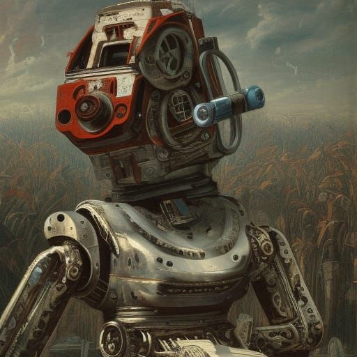 Broken Robot: Digital Illustration in Oil Painting Style