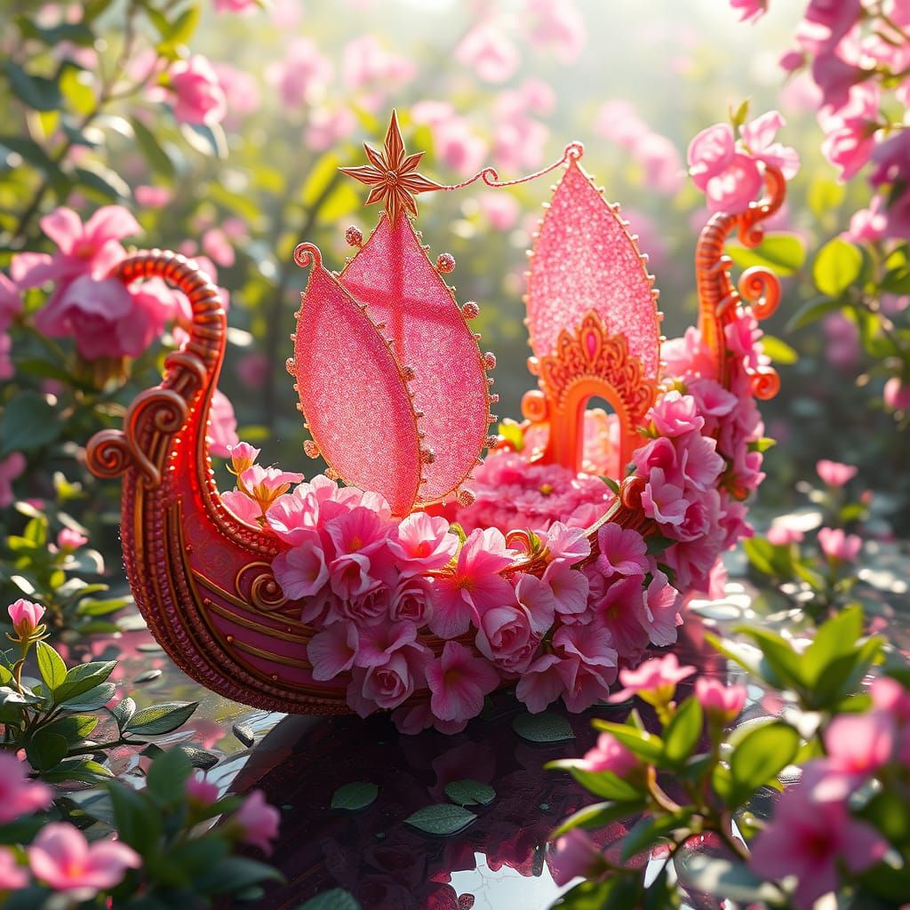 Pink Floral Boat in Hyperdetailed Concept Art