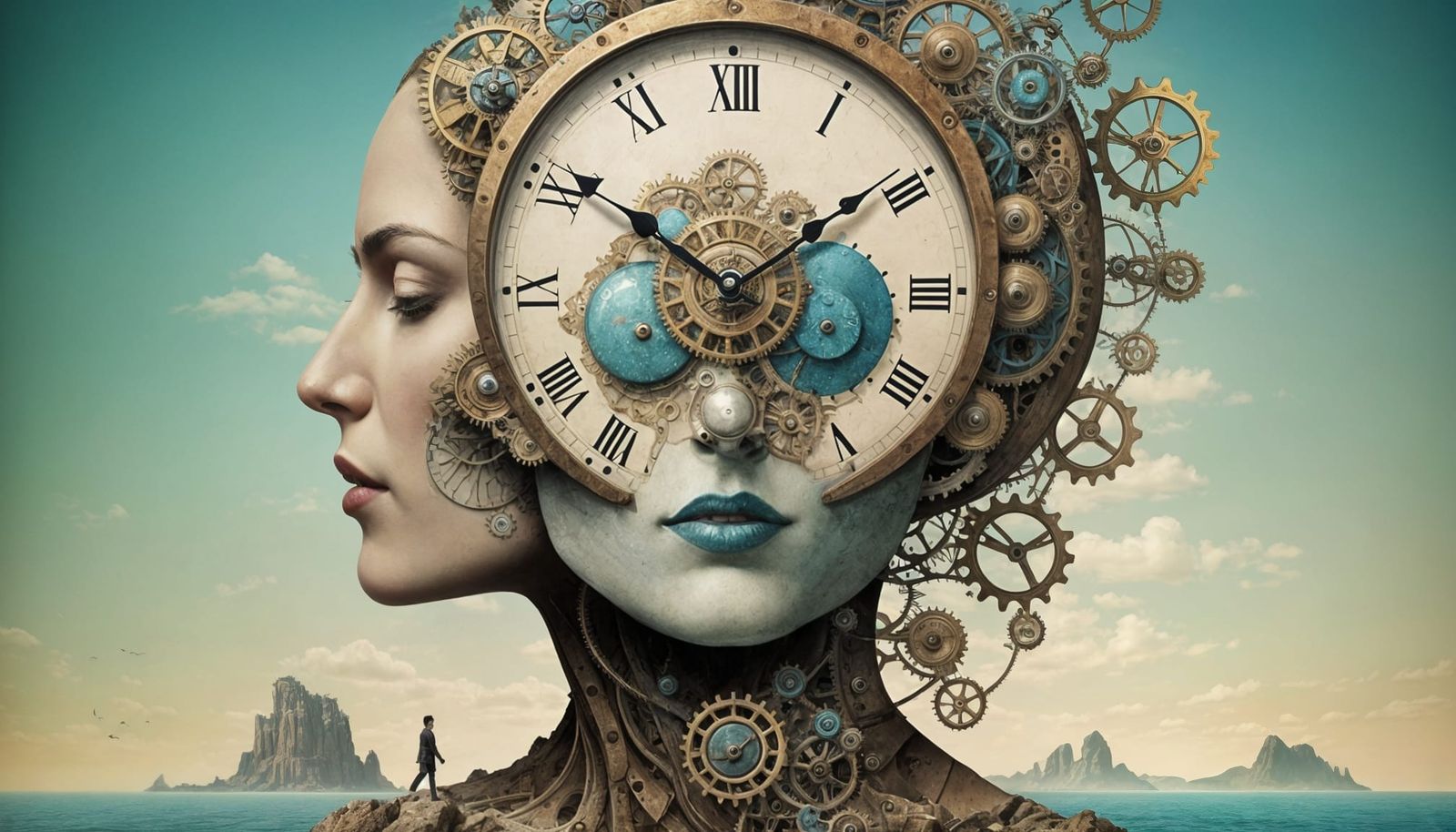 Surrealistic Clockscape in Dalí-Inspired Melting World