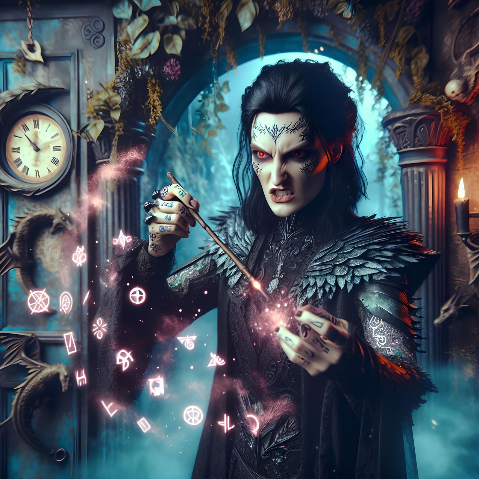 Gothic Witch Casting Spell in Photorealistic Detail