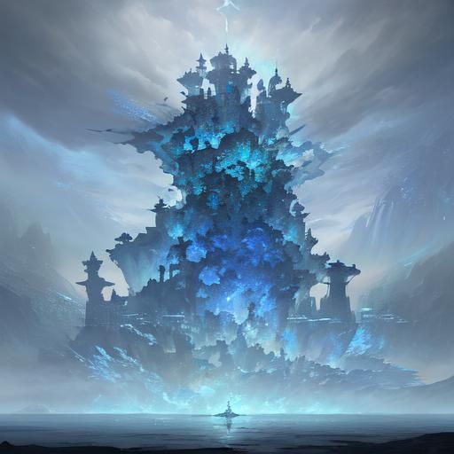 Geometric Shapes in Light Blue: Detailed Matte Painting