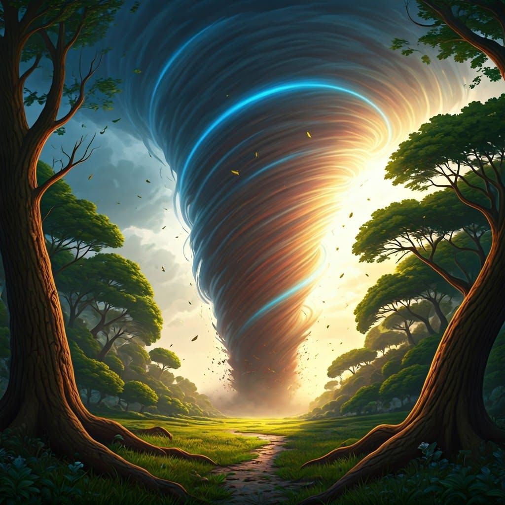 Colossal Tornado Warping Trees in Eerie Light