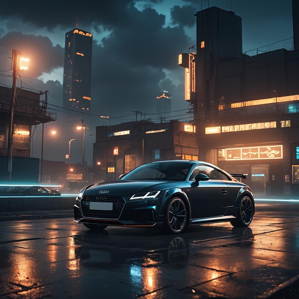 Black Audi TT with Android in Dark Sci-Fi