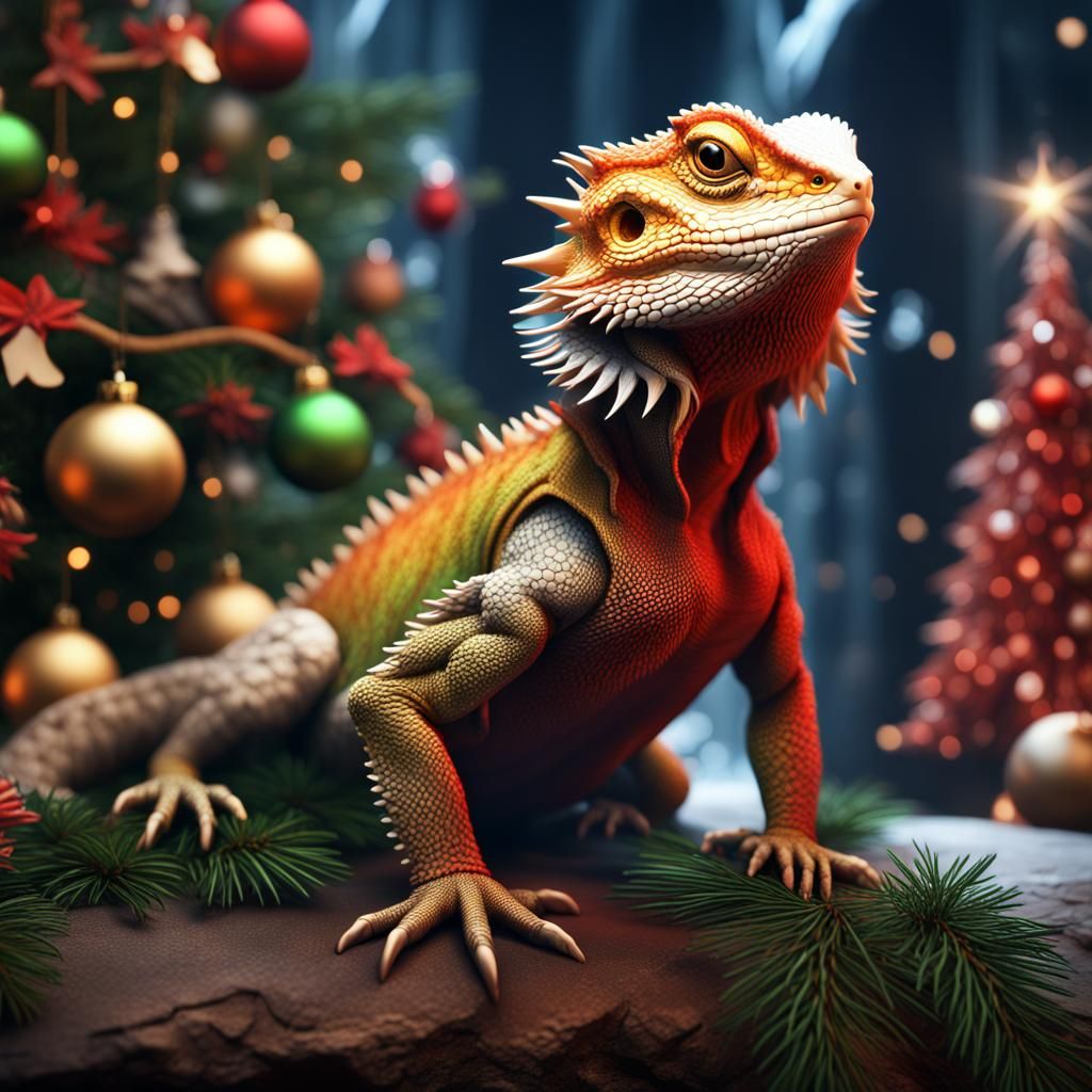 Bearded Dragon and Christmas Tree: Detailed Matte Painting