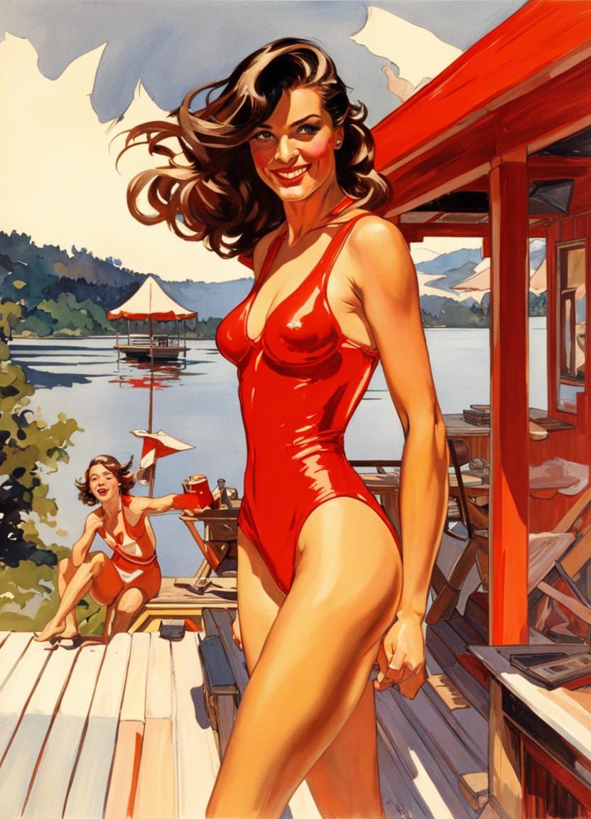 Vintage Portrait on Lake House Patio