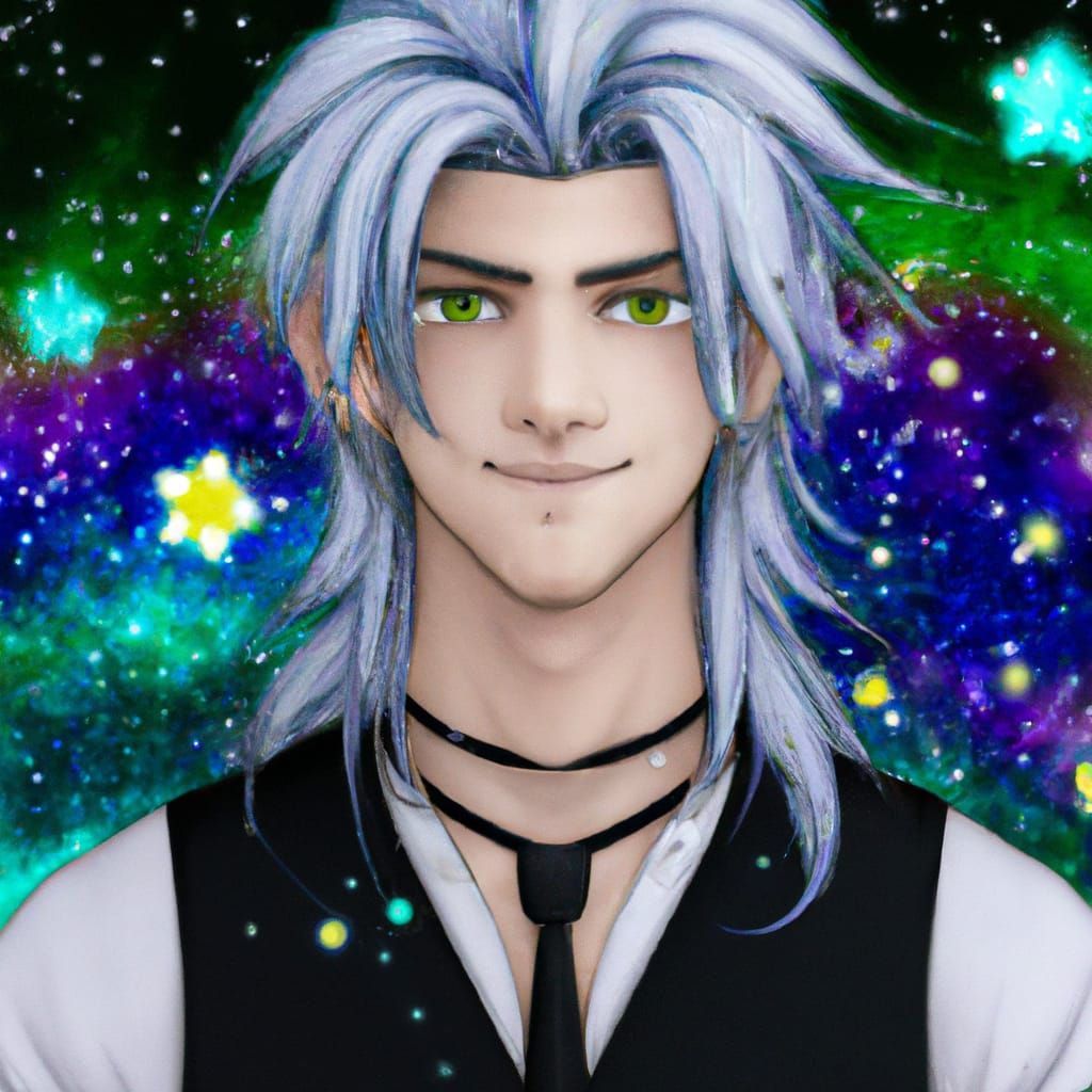 Galactic Pastel Goth Anime Man in 2D Semirealism