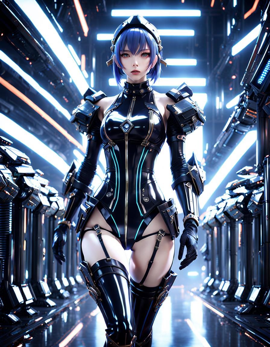 Futuristic Anime Girl in Latex Bikini