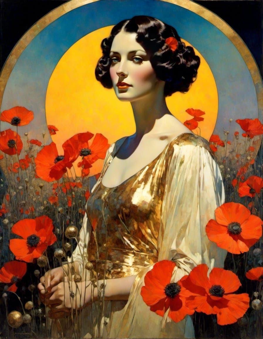 Golden Portrait with Wildflowers in Wyeth Style