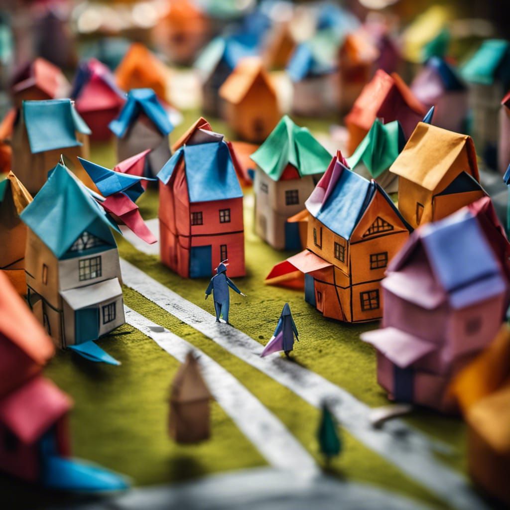 Origami Cityscape with Paper Airplanes, Detailed Photography