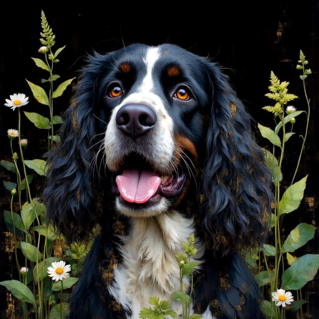Hyperdetailed Springer Spaniel Portrait on Black Canvas