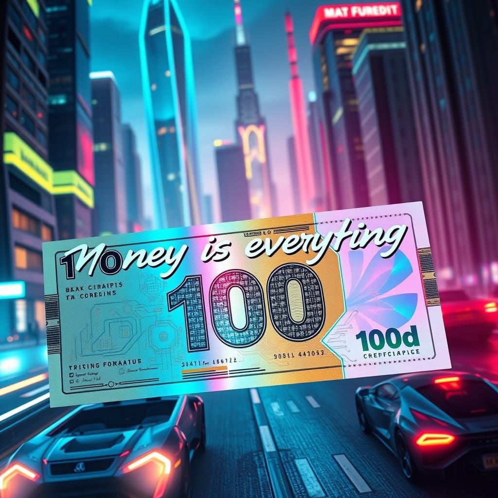 High-Tech Credit Note in Futuristic Cityscape