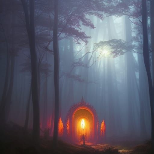 Forest Portal in Mirror Reflection: Surrealist Collage Art