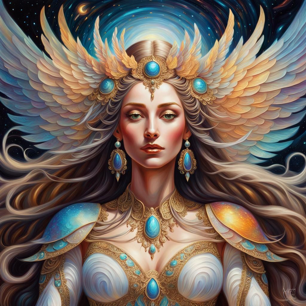 Majestic Universe Goddess in Baroque Oil Painting