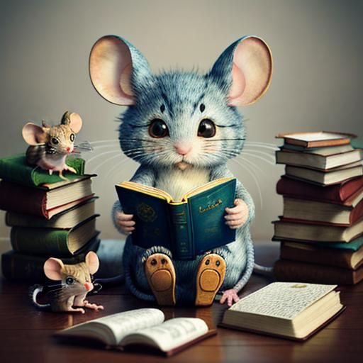 Mice Reading with Giant Cat in 3D