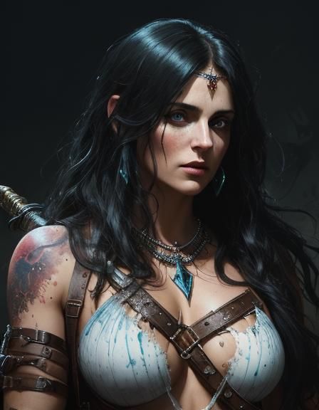 Frazetta-Style Barbarian Woman with Sword