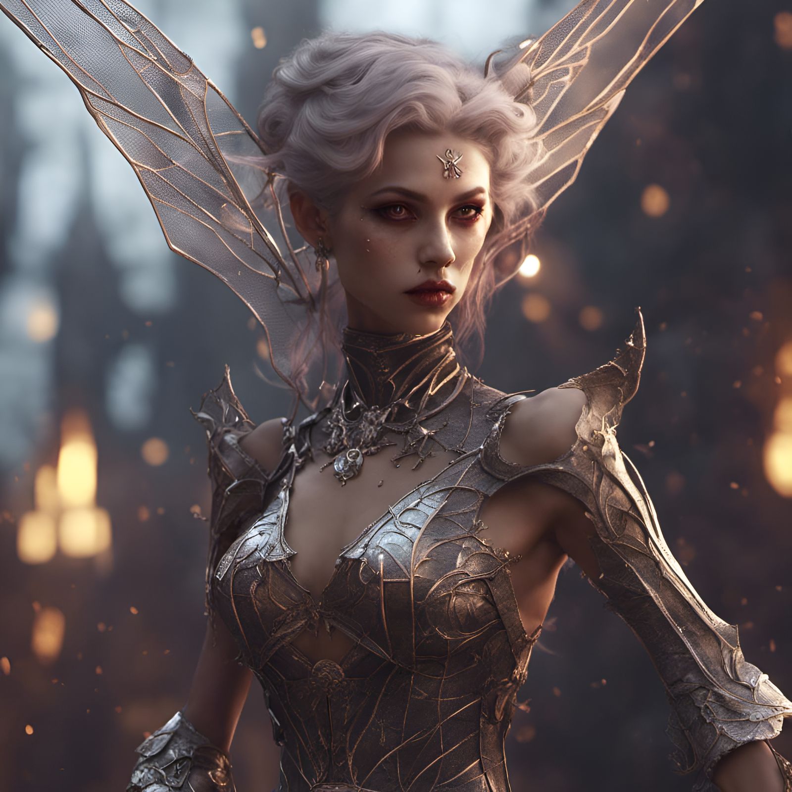 Realistic Vampire Fairy in Solarpunk Fantasycore Style