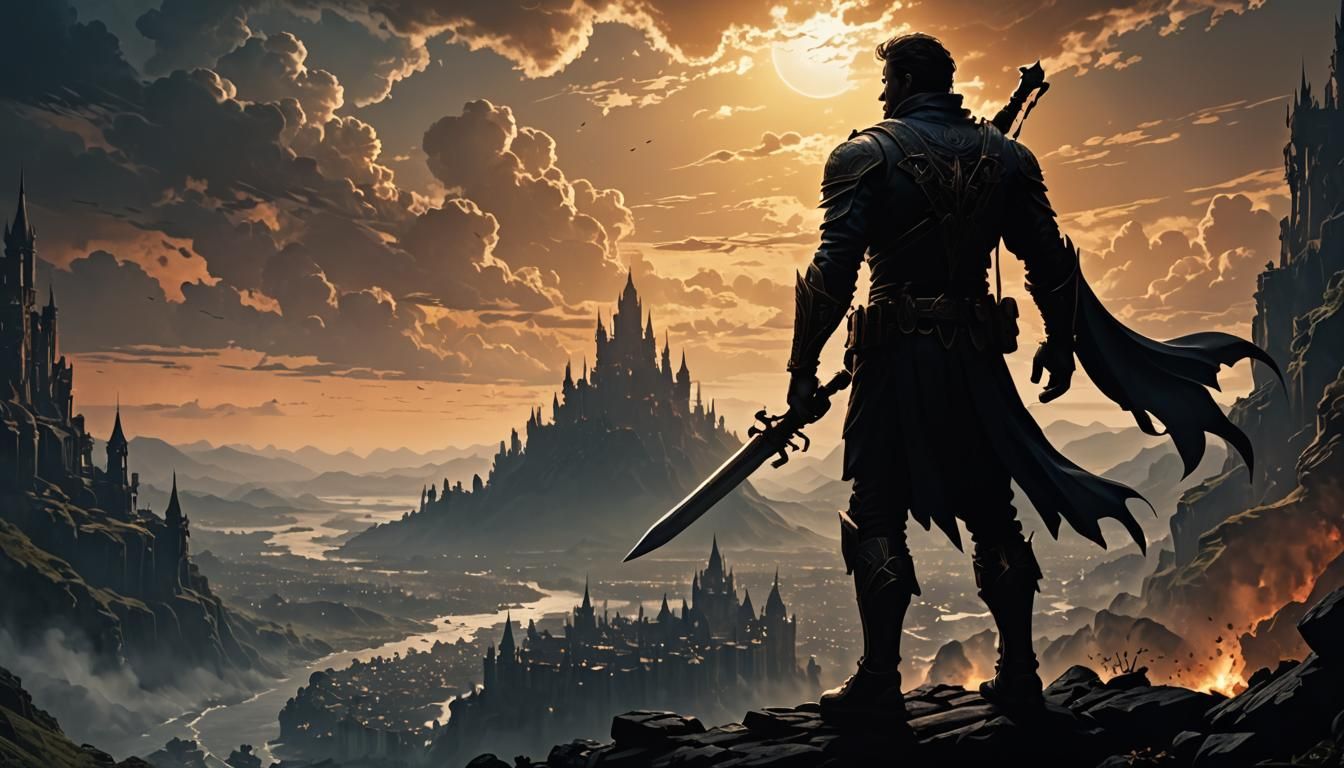 Silhouette Art of a Hero in Digital Matte Painting