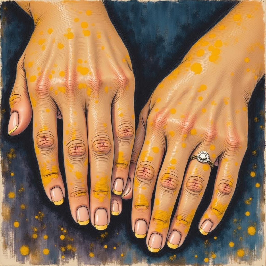Hands Juxtaposed: Gouache Style Impressionist Painting