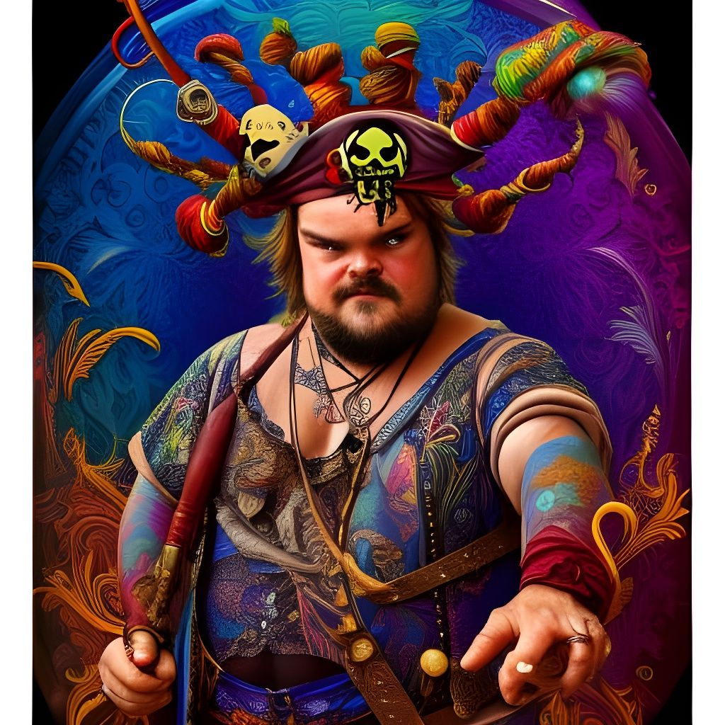 Psychedelic Holographic Pirate King in Vibrant Colors