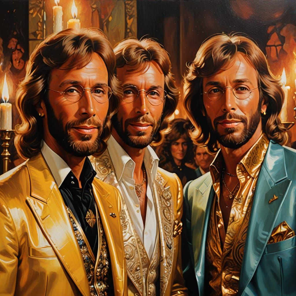 The Bee Gees in Colonial Era Disco Painting