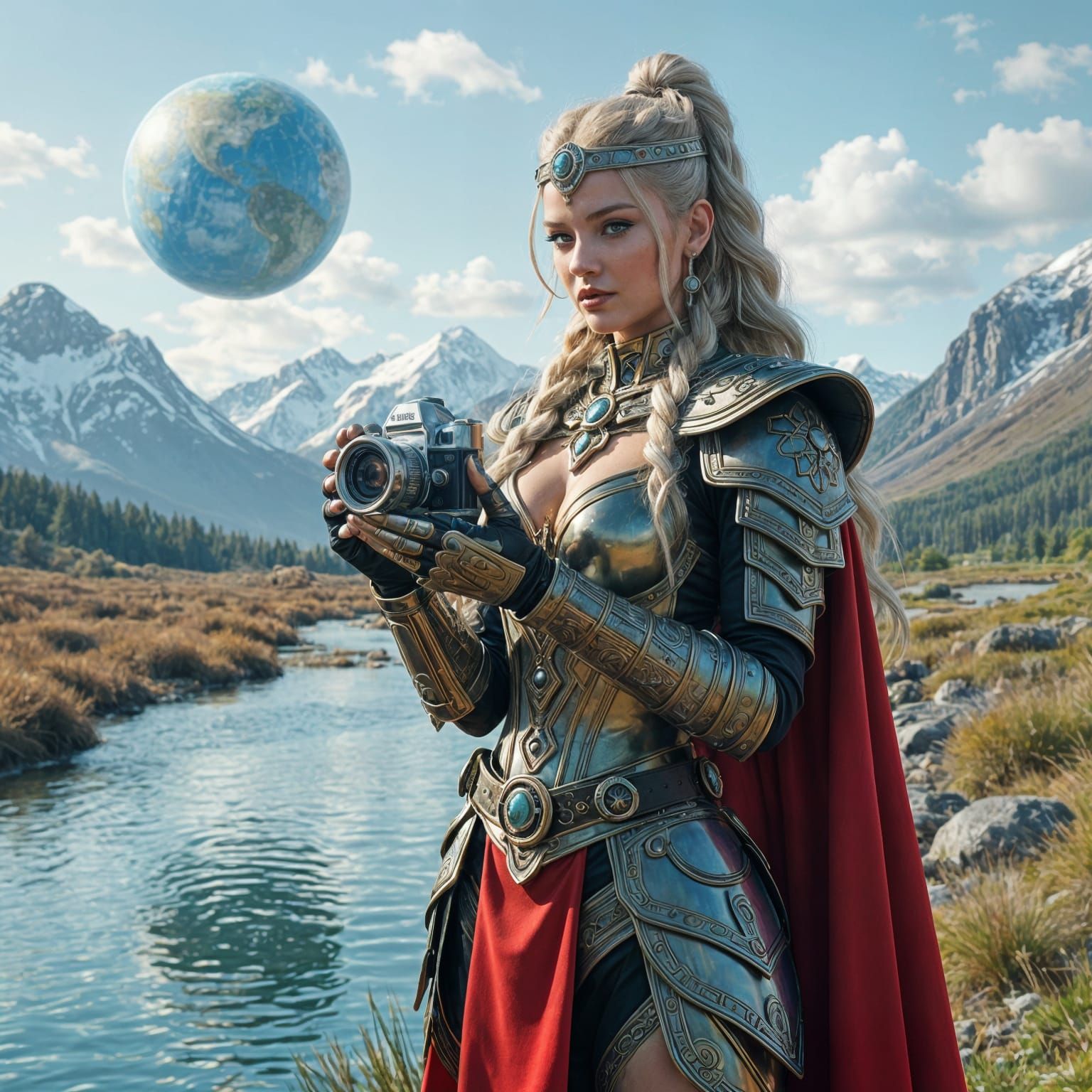 Alien Viking Fashionista Captures Earth: Pop Art Snapshot