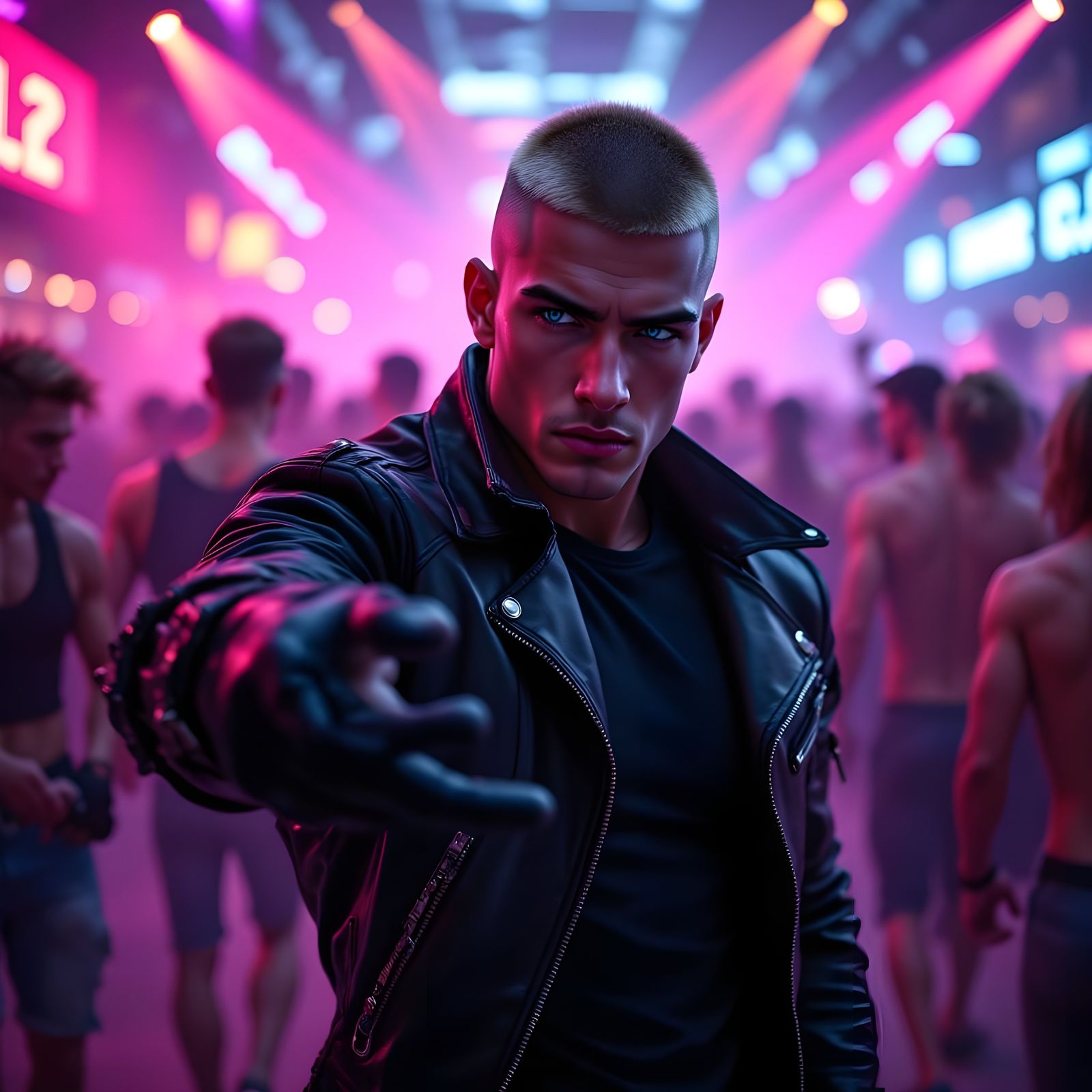 Beckoning Figure in a Neon Nightclub, Anime Style