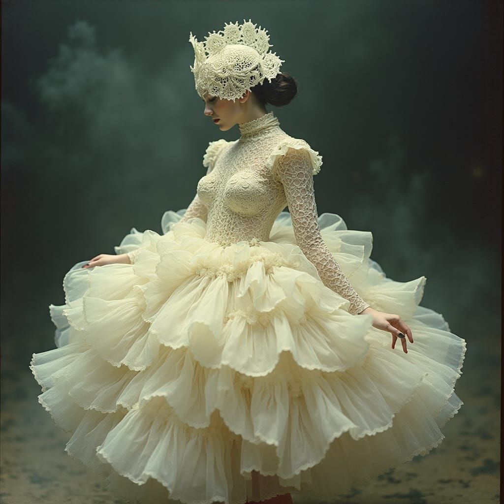 Avant Garde Dancer in Cream Lace Autochrome