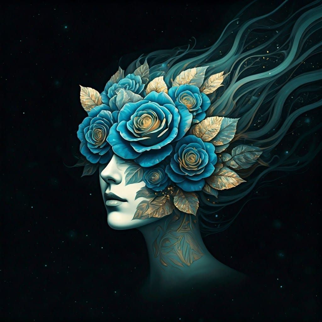 Ethereal Rose Goddess in Cosmic Blackness