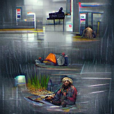Homelessness in the Rain: A Stark AI Image