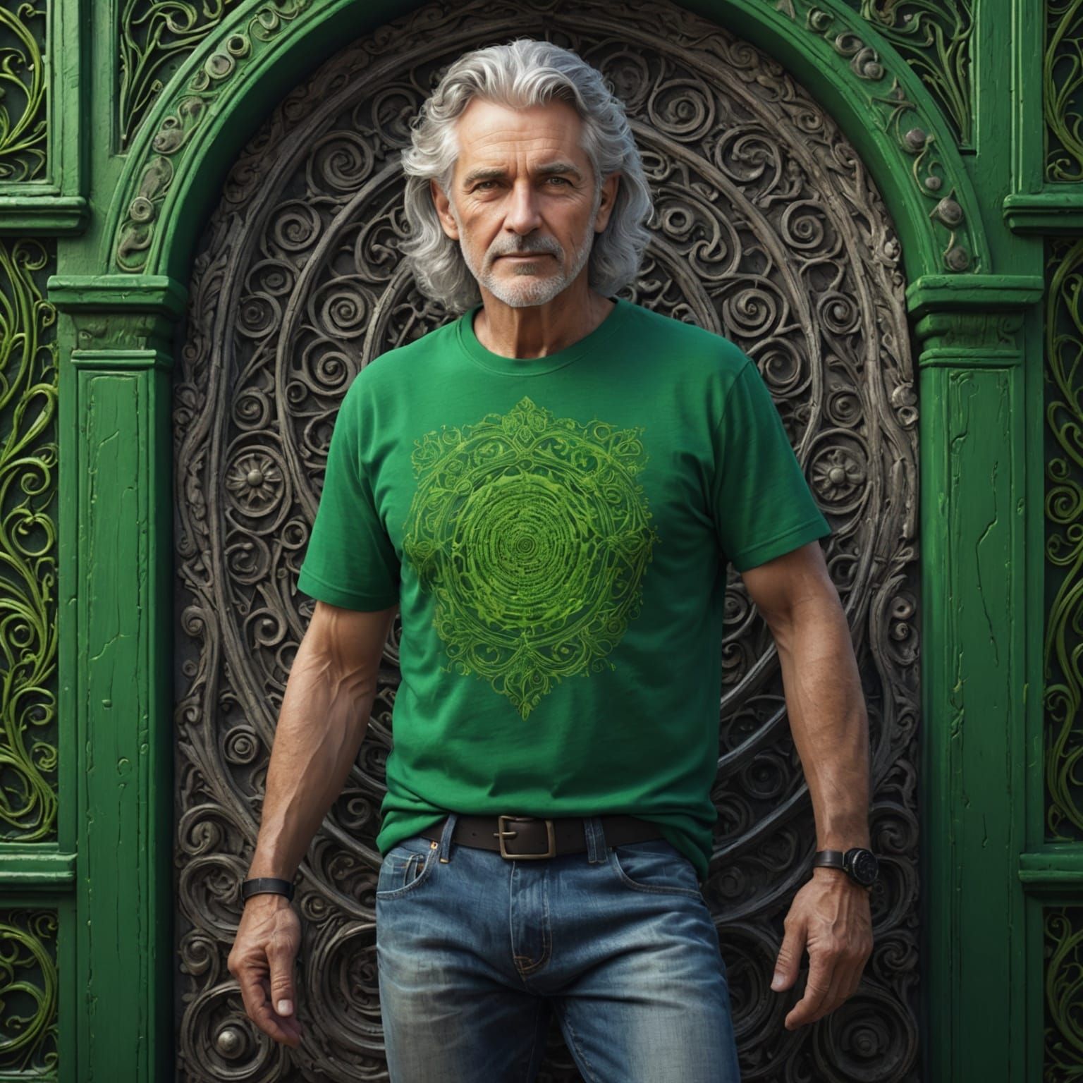 Youthful Sexagenarian Man in Detailed Matte Painting