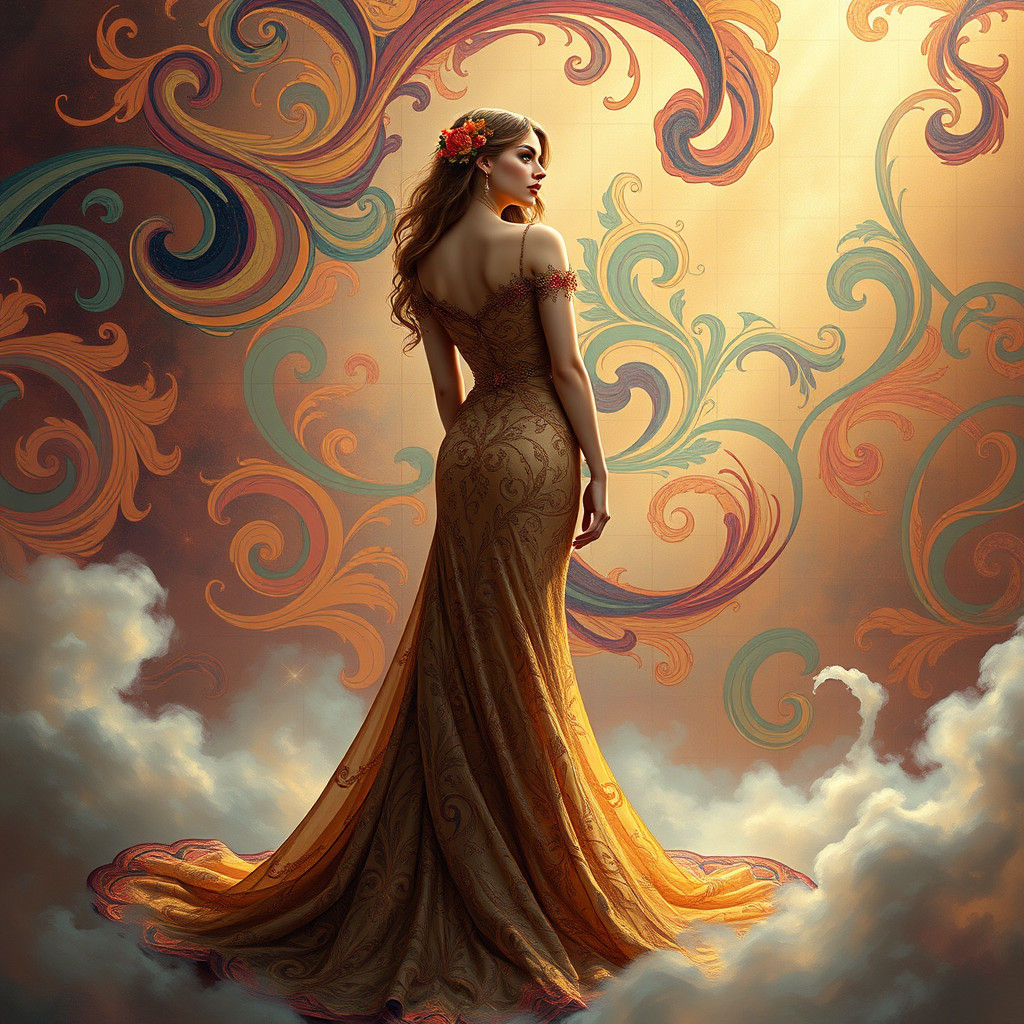 Art Nouveau Woman in Dreamlike Portrait