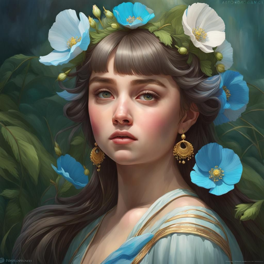 Poppy Girl Portrait in Hyperdetailed Digital Art Style