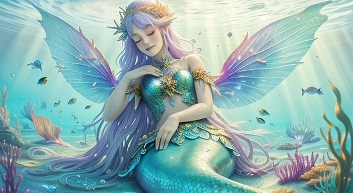 Underwater Mermaid and Fairy in Whimsical Fantasy Art