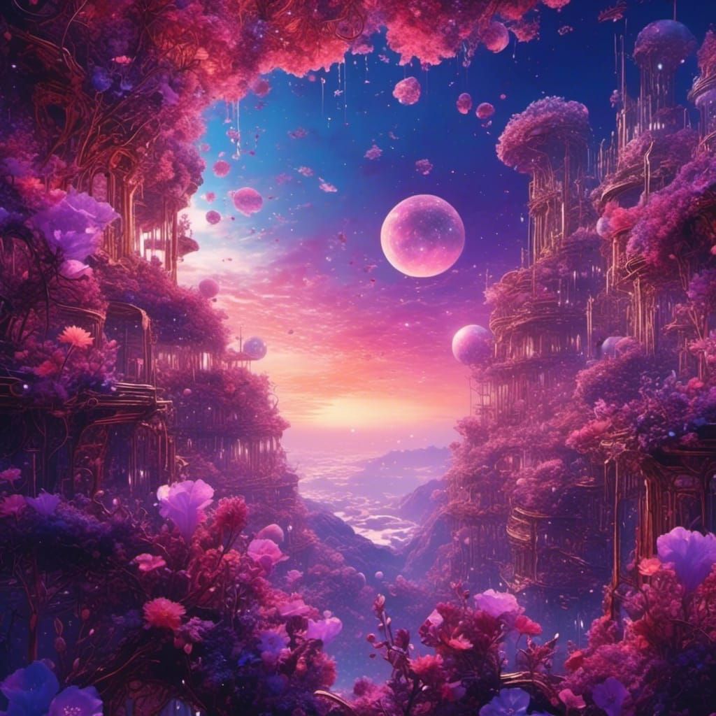 Bioluminescent Botanical City in the Sky