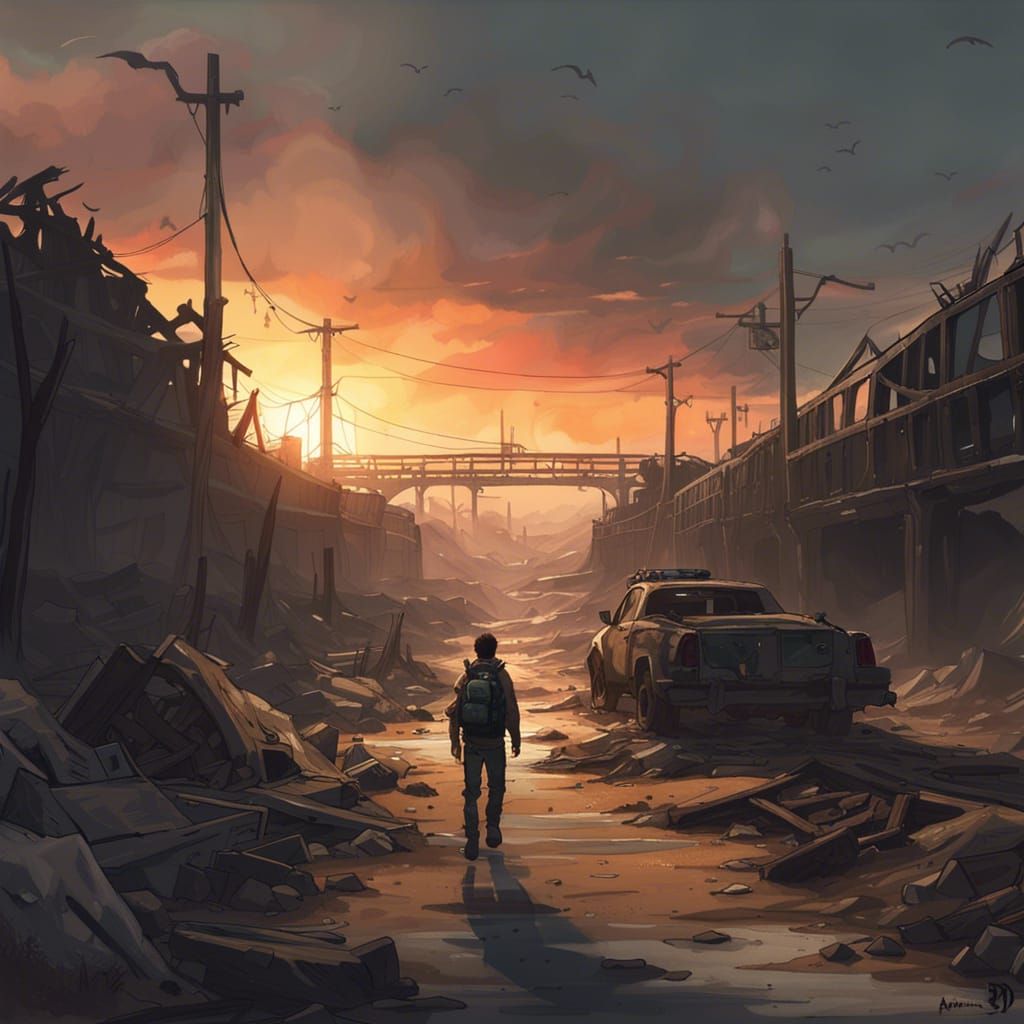 Post-Apocalyptic Survivor at Sunset: Anime Style