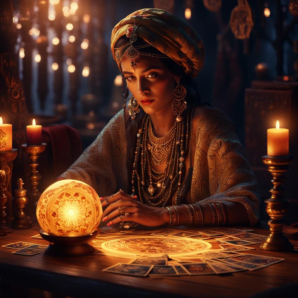 Mystical Fortune Teller with Crystal Ball: Digital Art
