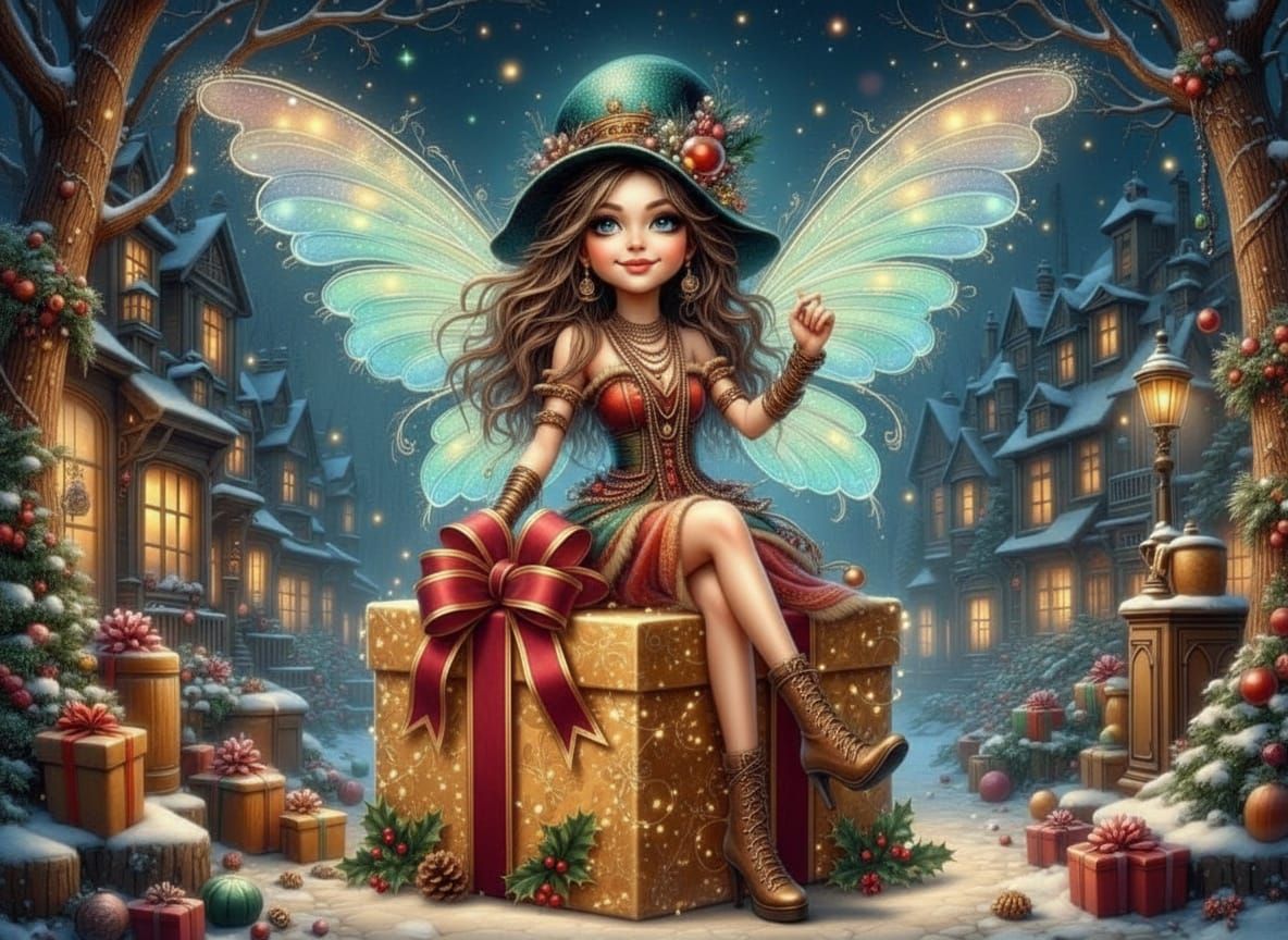 Whimsical Caricature of Serene Winter Scene