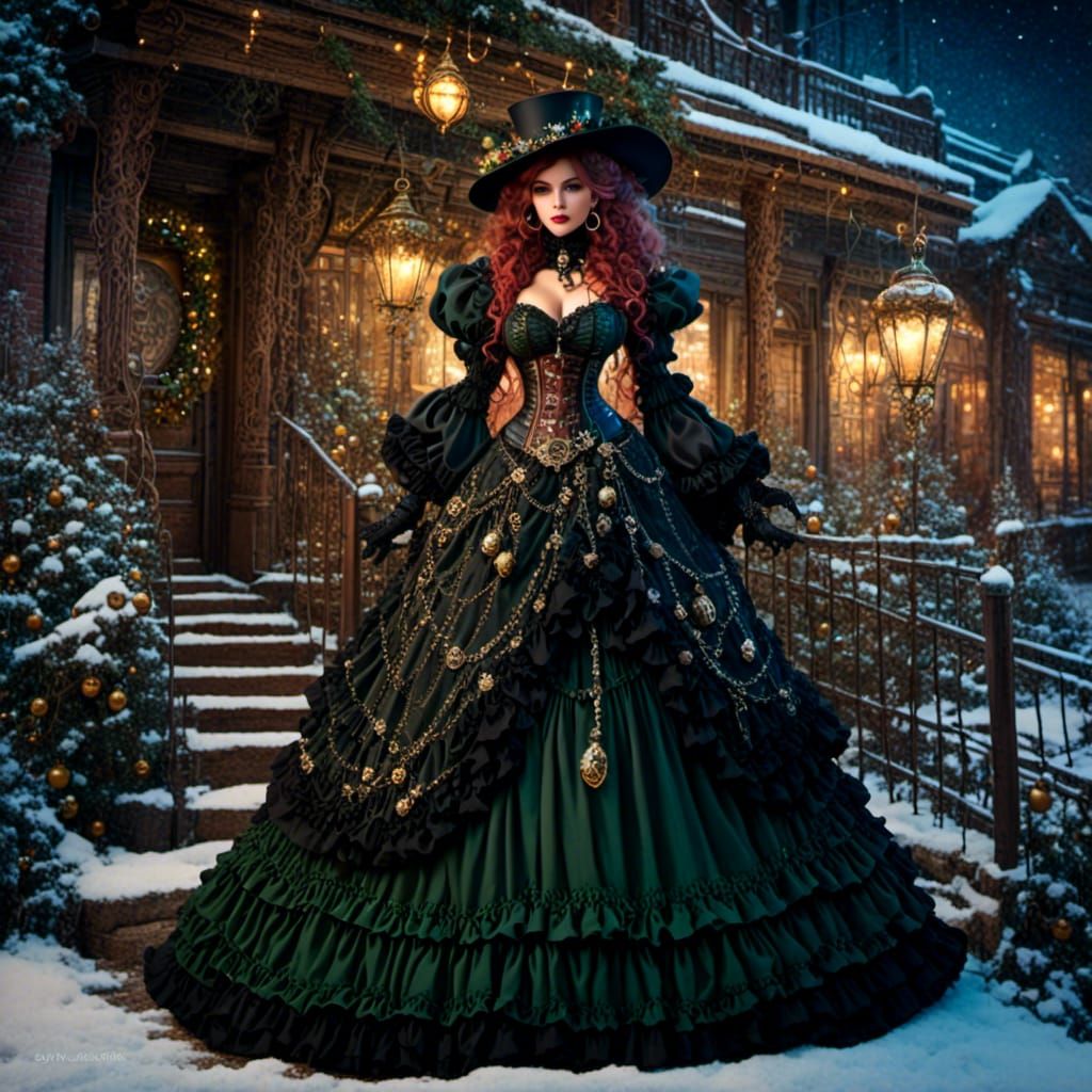 Steampunk Winterheart Decorates Christmas Tree in Darkcore S...