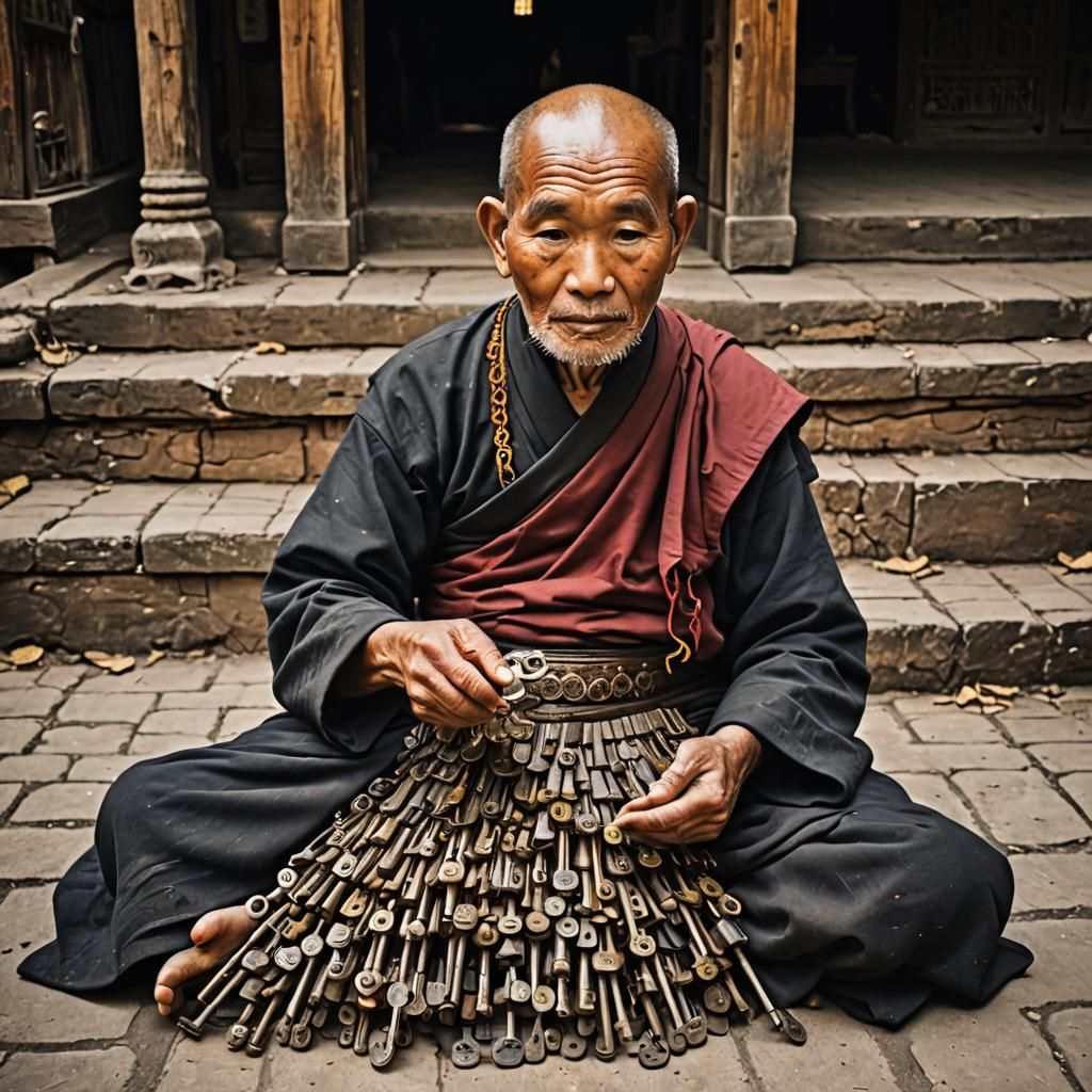 Old Monk Key Master with Hundreds of Keys