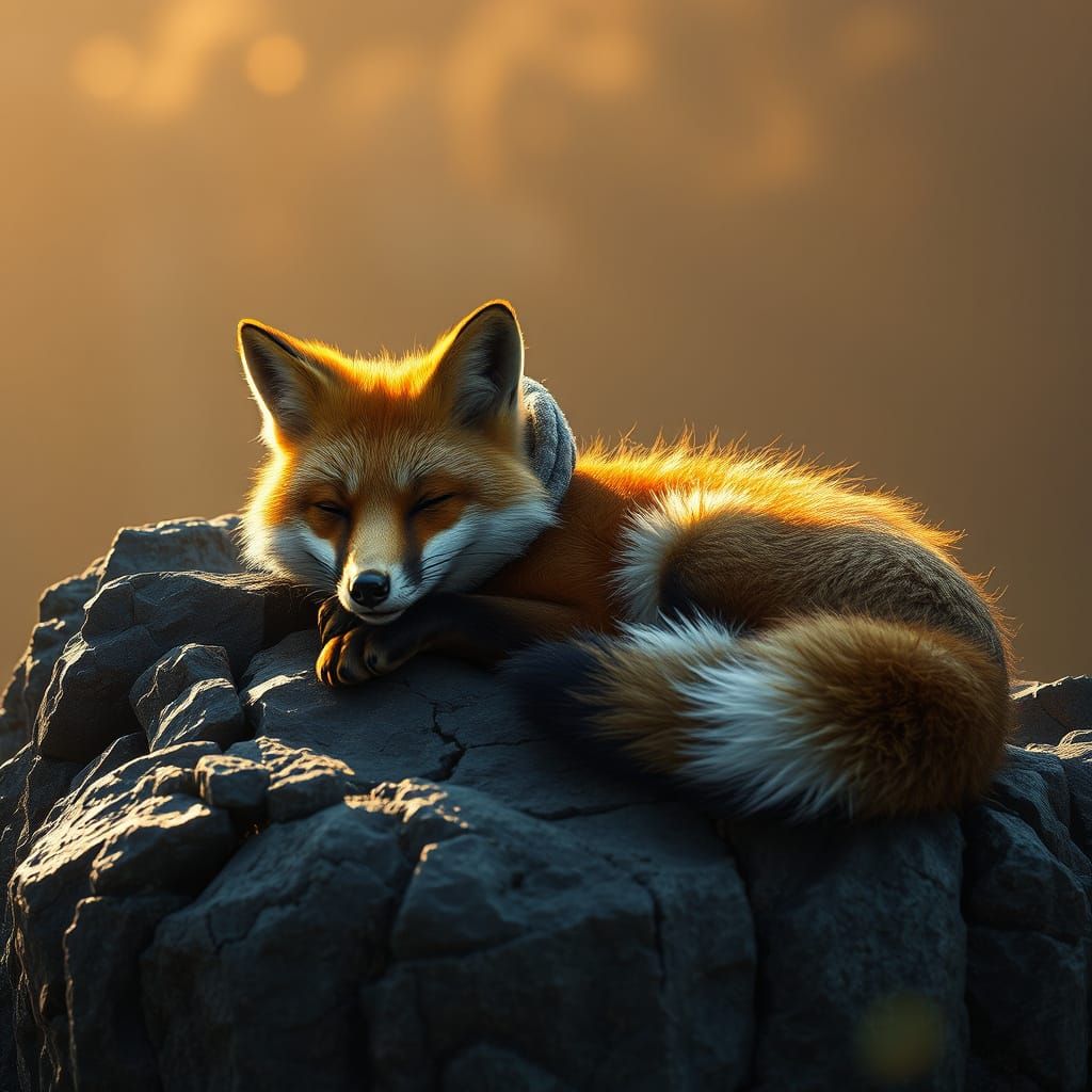 Fox Sleeps in Sunlight: Hyperrealistic Digital Art