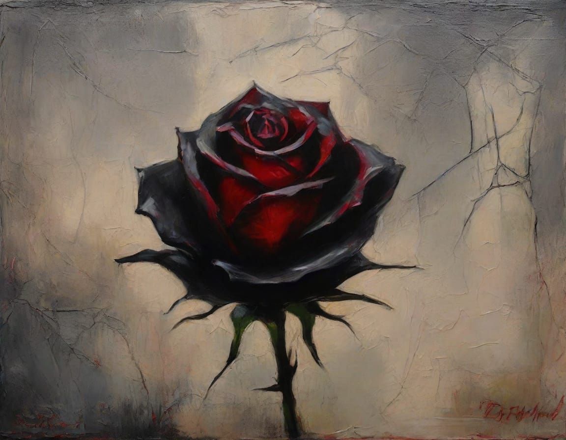 Gothic Valentine Black Rose on Cobweb Heart