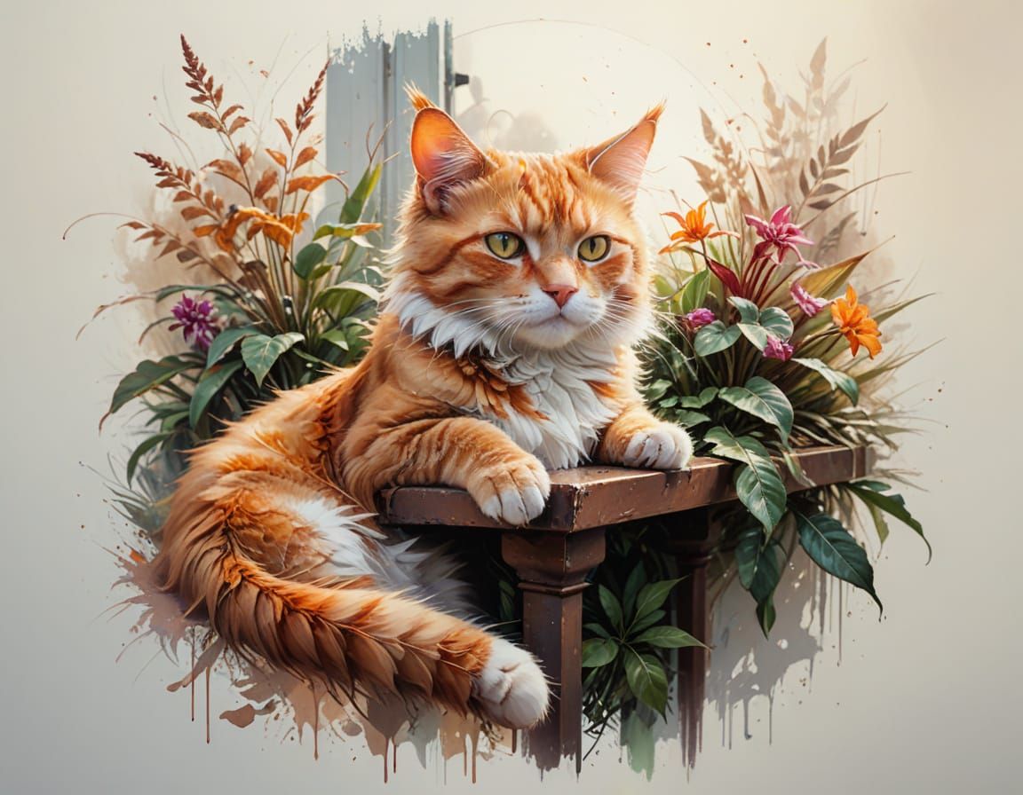 Ginger Cat in Lush Victorian Greenhouse