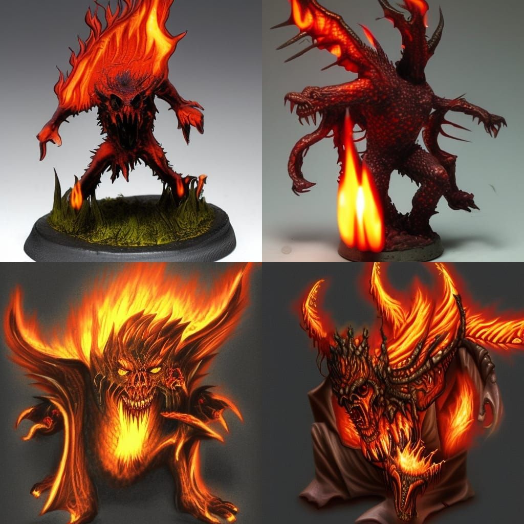 Flaming Undead Demon Monster with Scaled Skin