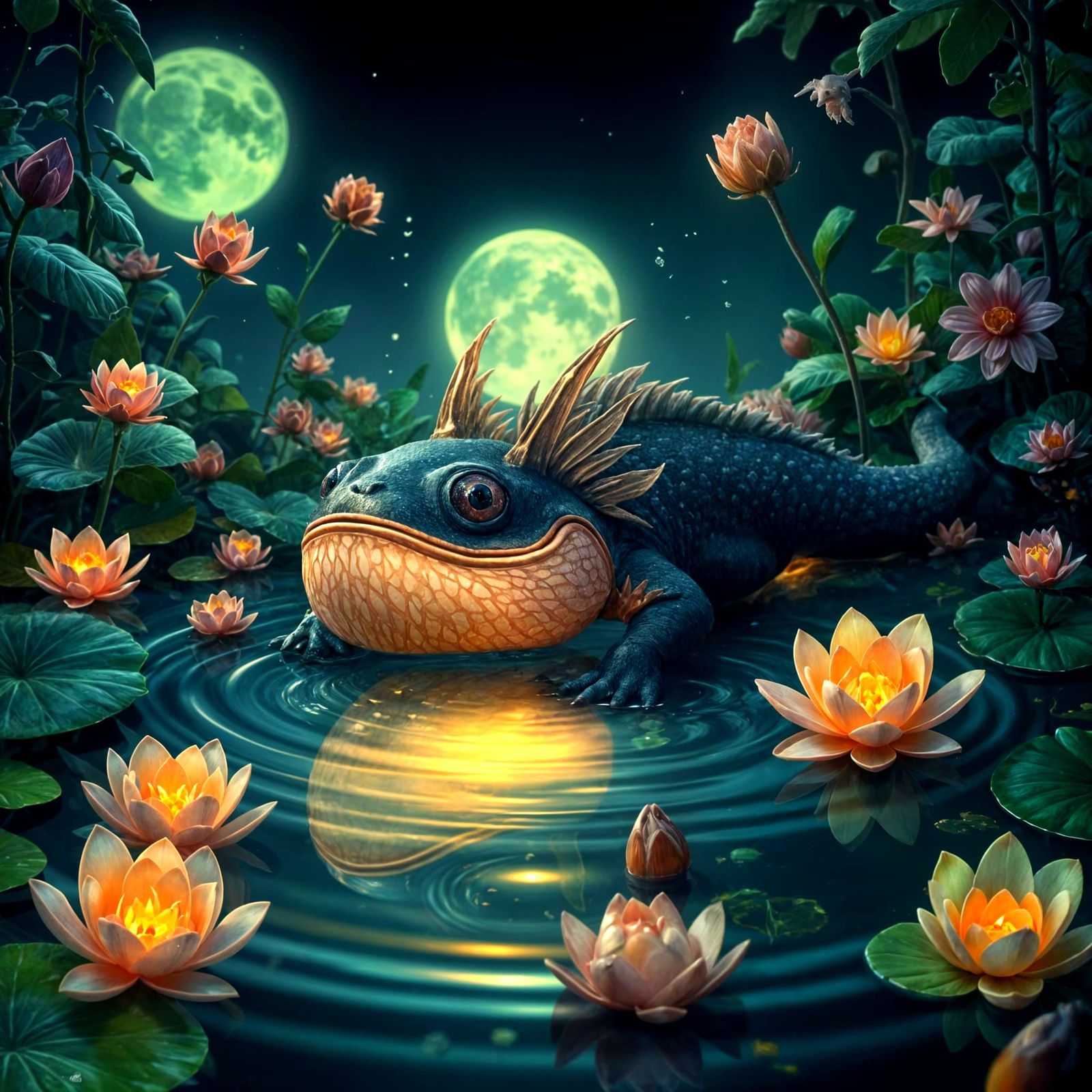 Whimsical Faerie-Tale Axolotl in Enchanted Realm