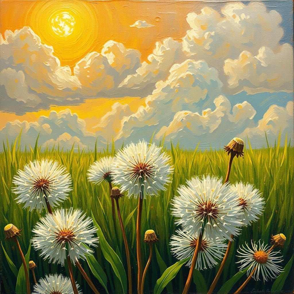 Dandelions Swirling in Monet Van Gogh Renoir Style