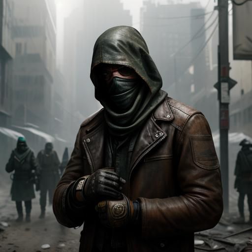 Dystopian Deformed Man in Wilderness with Goggles