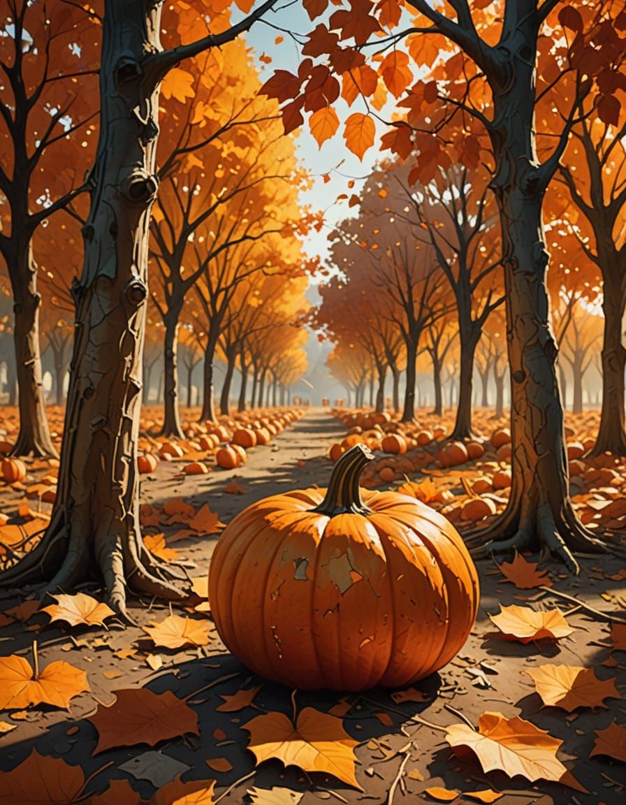 Autumn Pumpkin Patch in Hidden Grove Digital Painting