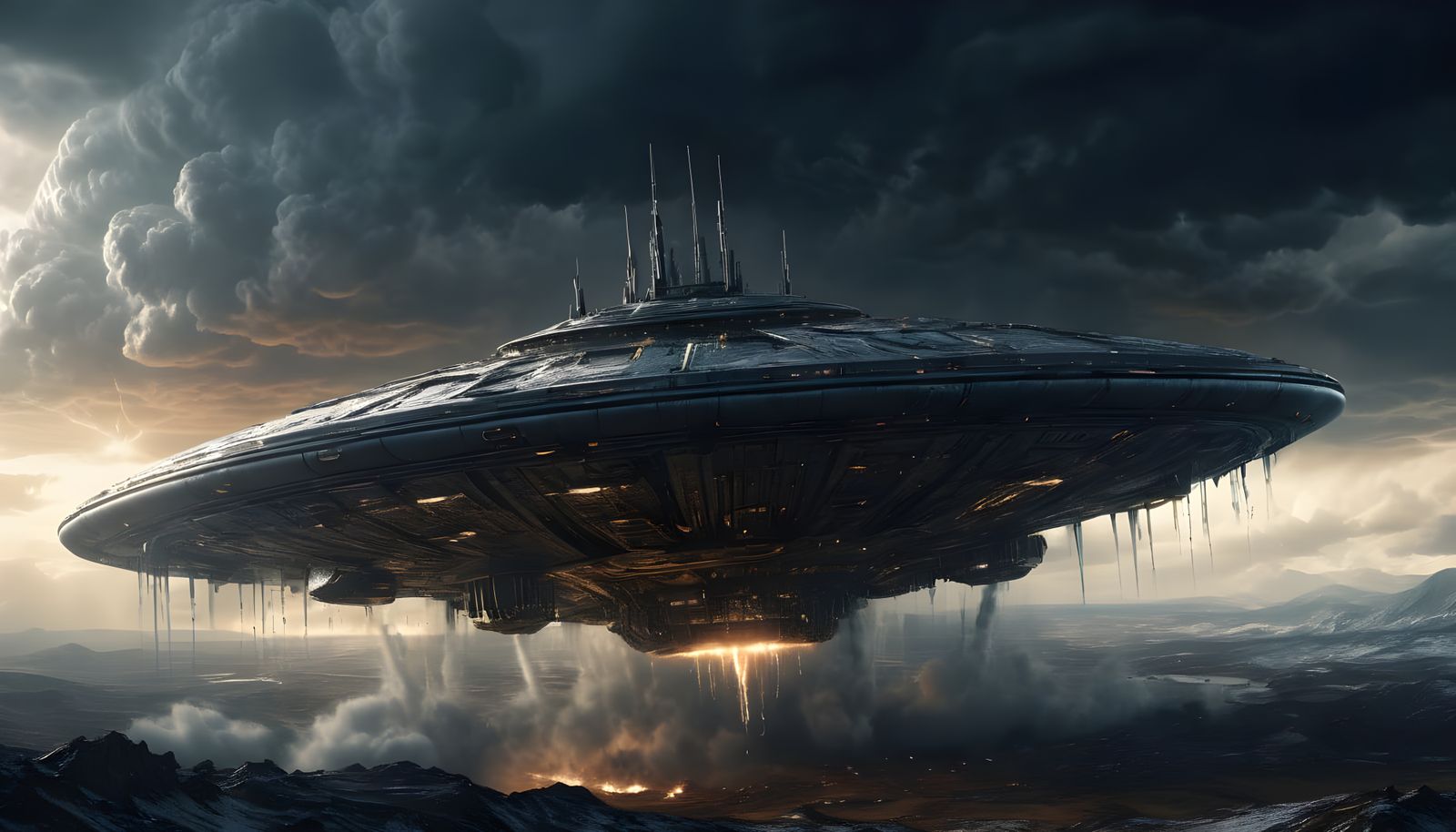 Ominous Alien Spacecraft Emerges from Thunderstorm in Dramat...