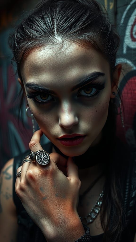 Gothic Girl Portrait in Dystopian Cyberpunk Style
