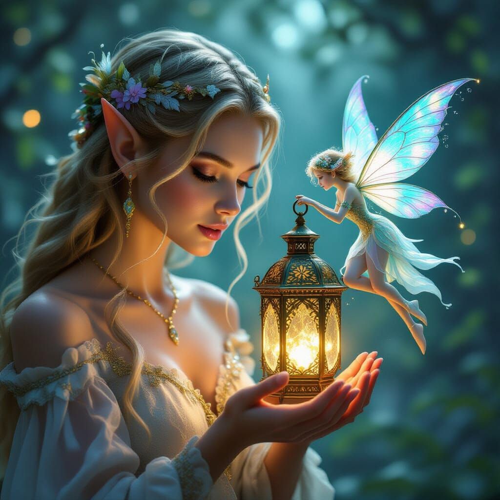 Elven Princess with Enchanted Fairy Lantern